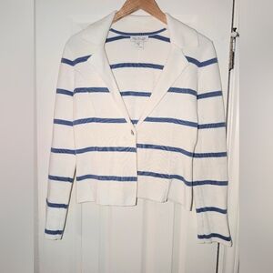 Rachael Zoe White And Blue Striped Cardigan Sweater